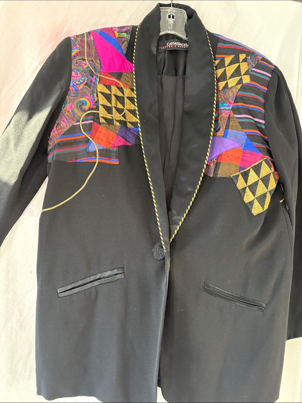 Canvasback by L.L. Bean Women's Black Blazer with Multicolor Patchwork Accents